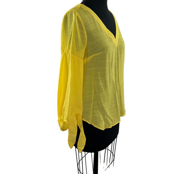 ANTHROPOLOGIE MAEVE Verona Yellow Tied Sleeve V-Neckline Top Blouse Size XS - Picture 4 of 10